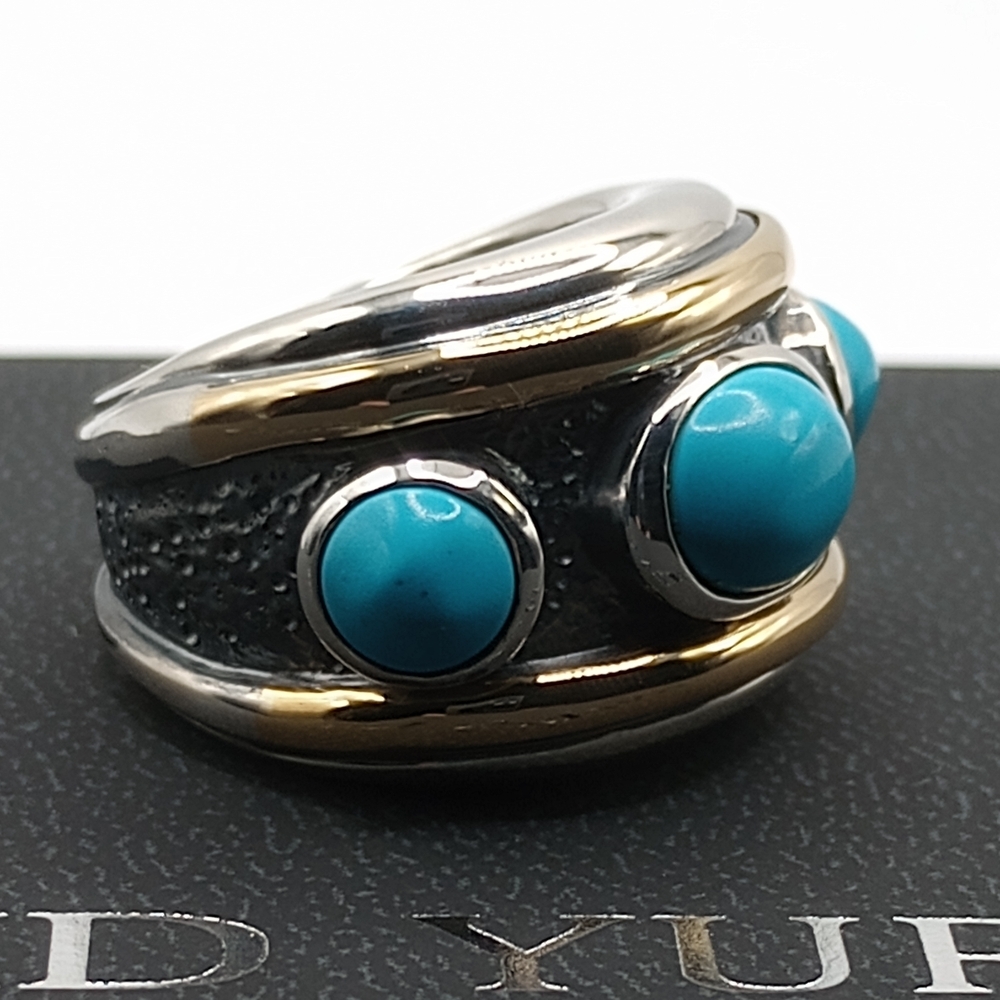 David Yurman Turquoise and Silver Ring with Gold Highlights - Picture 4 of 9